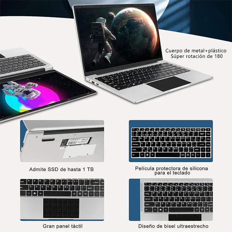 WOZIFAN Laptop 14" Windows 11 6GB RAM 128GB SSD Support 1TB SSD Expansion Laptop 2.4G+5G WiFi BT4.2 USB HDMI 1920x1080FHD Silver