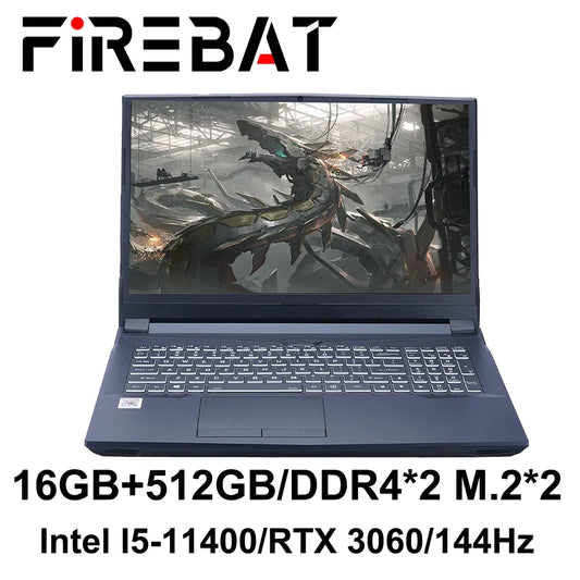 FIREBAT NEW ARRIVAL T9C I5-11400 RTX 3060 DDR4 M.2 32G RAM 1TB SSD 144Hz Wifi6 BT5.0 Gaming Notebook Laptop Computer