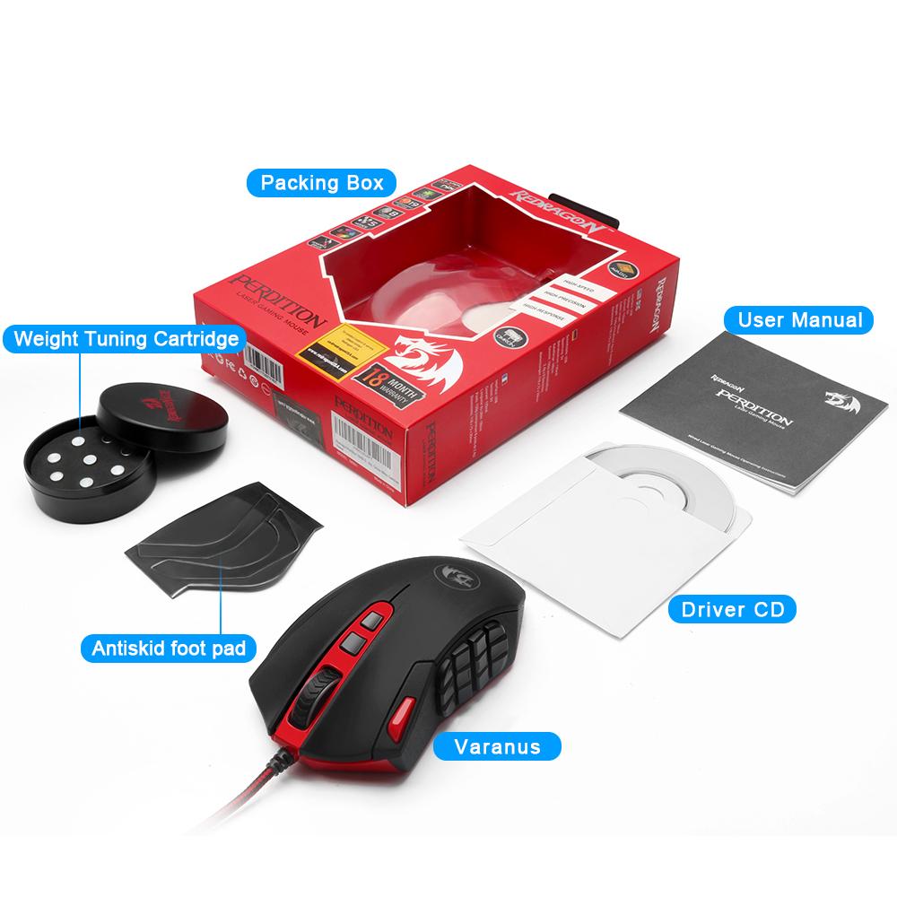 Redragon USB Gaming Mouse 16400 DPI 19 buttons ergonomic design for desktop computer accessories programmable  gamer lol PC