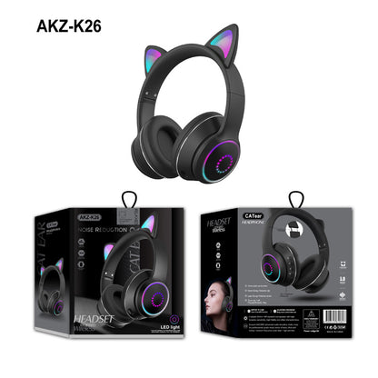 AKZ-K26 Head Mounted Bluetooth Cat Ears Luminous Cute Cool Card Wireless Sports Stereo Headset