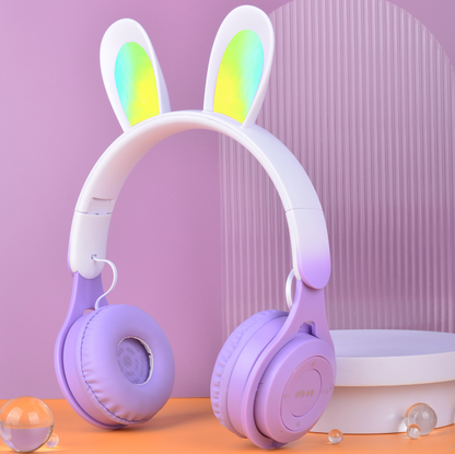 M6R Rabbit Ear Luminous Bluetooth Headset Gradient LED Online Class Children Headworn Wireless Headset