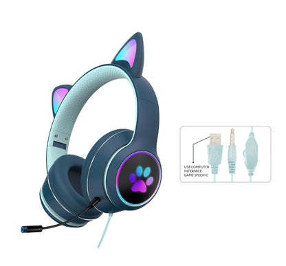 AKZ-022 RGB Luminous Cat Ear Headset Wired Headset Gaming Computer Learning Headset