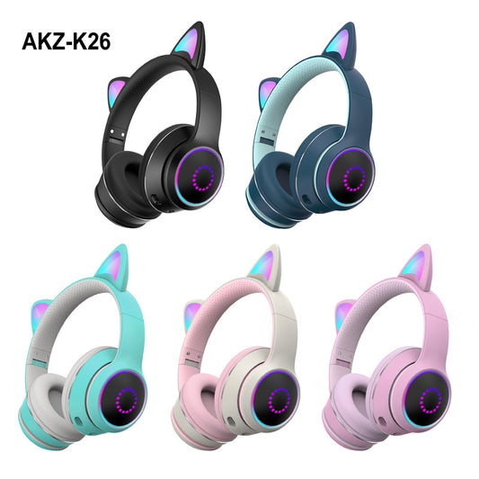 AKZ-K26 Head Mounted Bluetooth Cat Ears Luminous Cute Cool Card Wireless Sports Stereo Headset