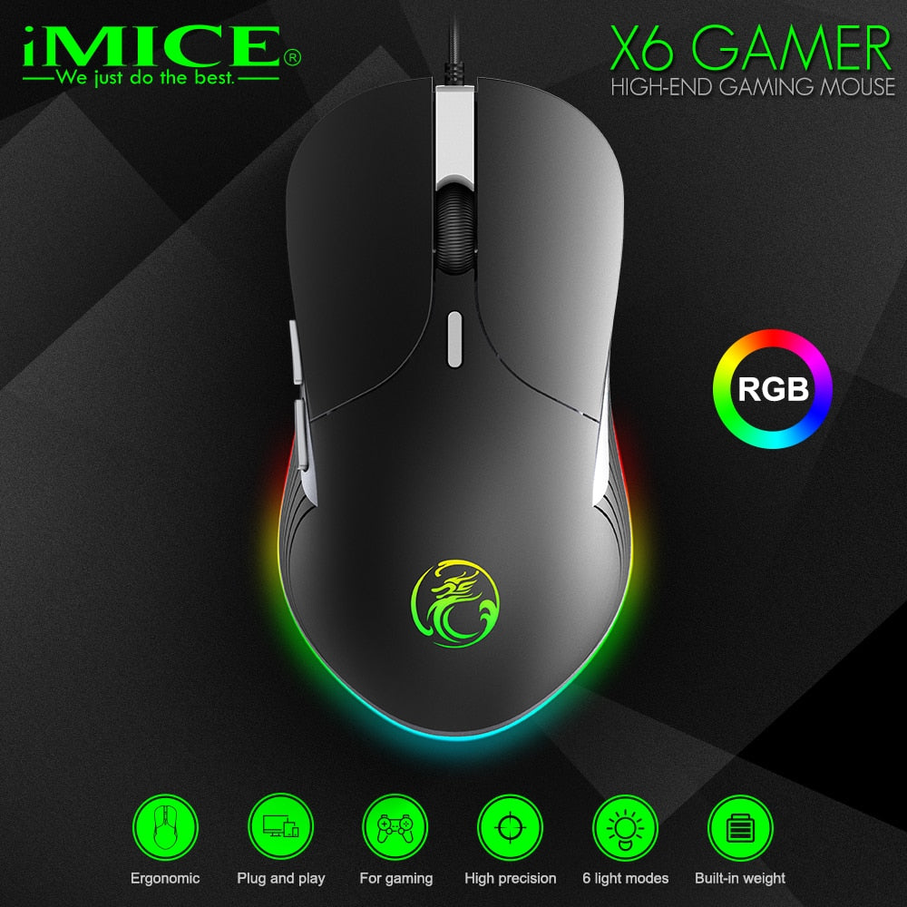 imice X6 High configuration USB Wired Gaming Mouse Computer Gamer 6400 DPI Optical Mice for Laptop PC Game Mouse