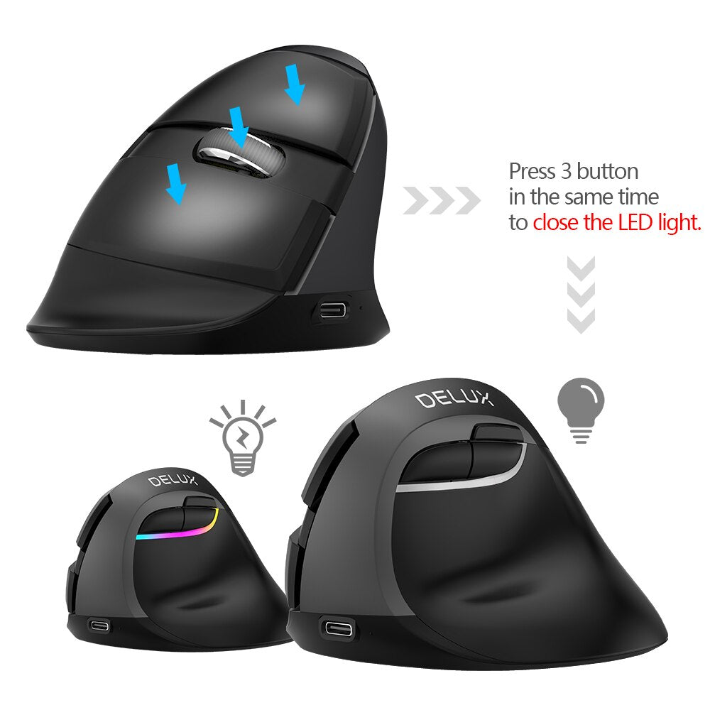 Delux M618 Mini Bluetooth 4.0+2.4GHz Dual mode Wireless Mouse Ergonomic Rechargeable Silent click Vertical Mice For Computer