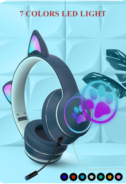 AKZ-022 RGB Luminous Cat Ear Headset Wired Headset Gaming Computer Learning Headset