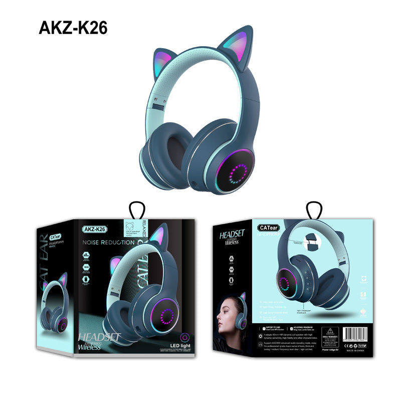 AKZ-K26 Head Mounted Bluetooth Cat Ears Luminous Cute Cool Card Wireless Sports Stereo Headset