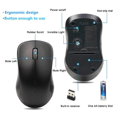 Rapoo Silent Wireless Optical Mouse Mute Button Click Mini Noiseless Game Mice 1000 DPI for Macbook PC Laptop Computer