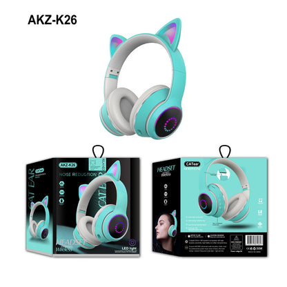 AKZ-K26 Head Mounted Bluetooth Cat Ears Luminous Cute Cool Card Wireless Sports Stereo Headset