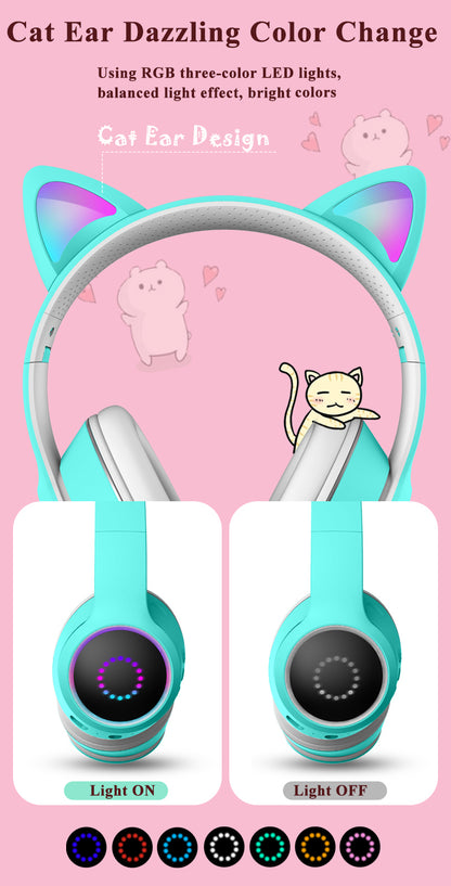 AKZ-K26 Head Mounted Bluetooth Cat Ears Luminous Cute Cool Card Wireless Sports Stereo Headset