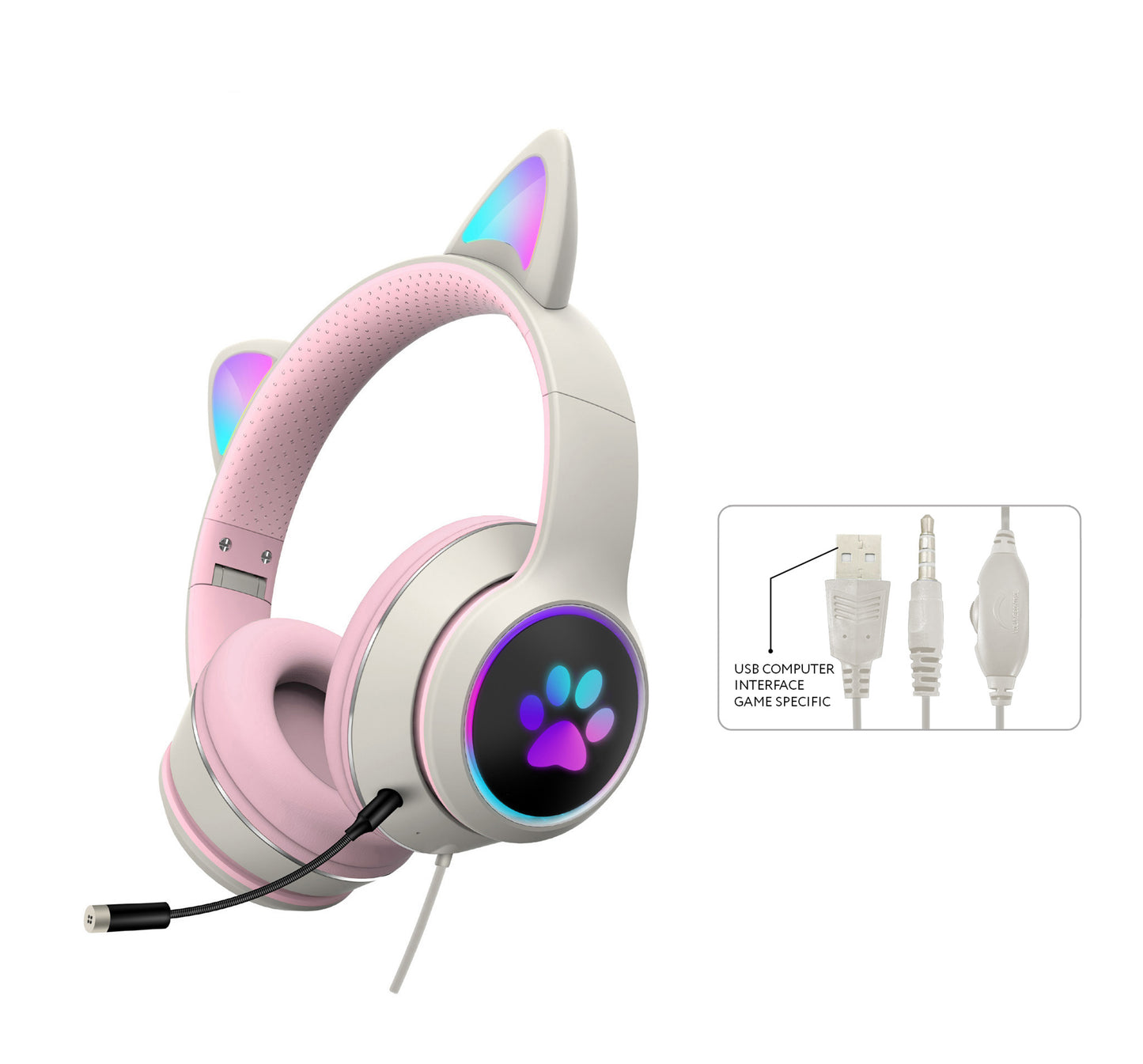 AKZ-022 RGB Luminous Cat Ear Headset Wired Headset Gaming Computer Learning Headset