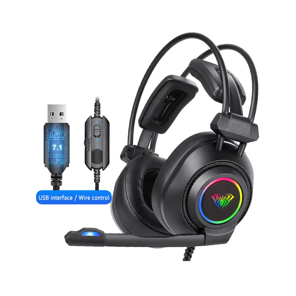 AULA S600 RGB Gaming Headset Bass Stereo PC Gamer Over Ear Headphone Surround Sound Wired Headset with Mic for Laptop Desktop