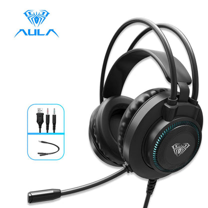 AULA S601 Wired Gaming Headset Bass Stereo Earphones RGB Light Game Headphones Noise Cancelling with Mic for Desktop Computer PC