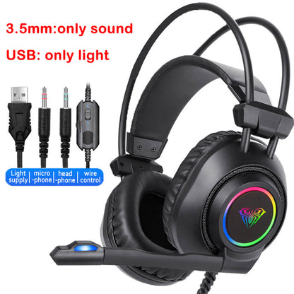 AULA S600 RGB Gaming Headset Bass Stereo PC Gamer Over Ear Headphone Surround Sound Wired Headset with Mic for Laptop Desktop