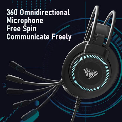 AULA S601 Wired Gaming Headset Bass Stereo Earphones RGB Light Game Headphones Noise Cancelling with Mic for Desktop Computer PC