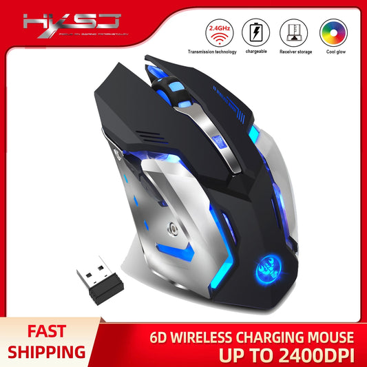 HXSJ M10 Wireless Gaming Mouse 2400DPI Rechargeable 7 Colors Backlight Breathing Comfort Gamer Mice For Computer Desktop Laptop