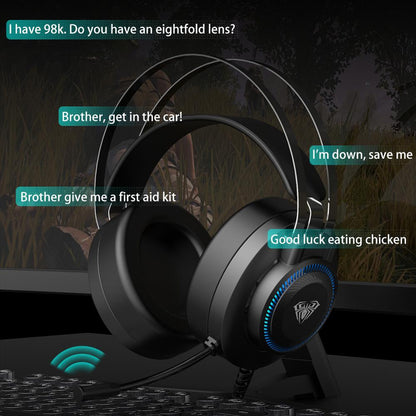 AULA S601 Wired Gaming Headset Bass Stereo Earphones RGB Light Game Headphones Noise Cancelling with Mic for Desktop Computer PC