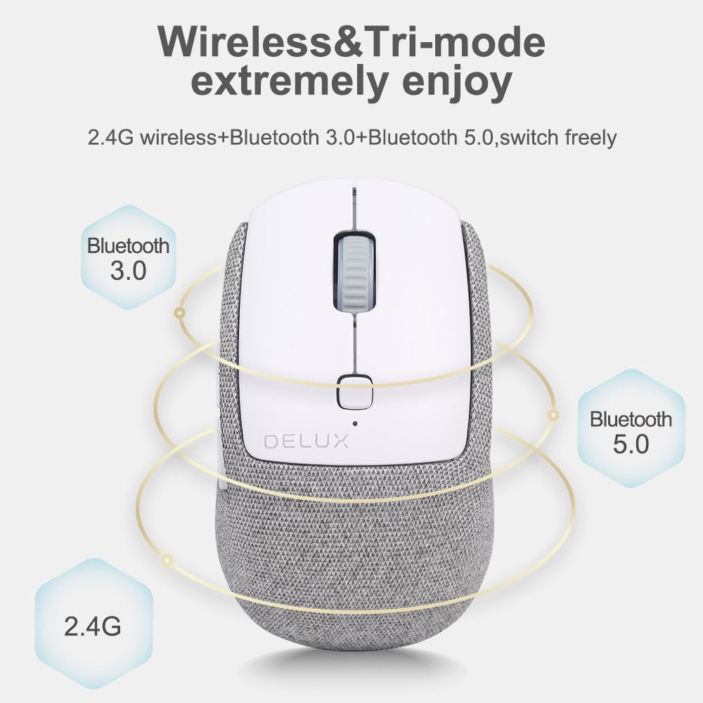 Delux M520DB Silent Wireless Mouse BT 5.0 3.0 + 2.4Ghz Multi mode mini Mice with Replaceable textile cover For Computer