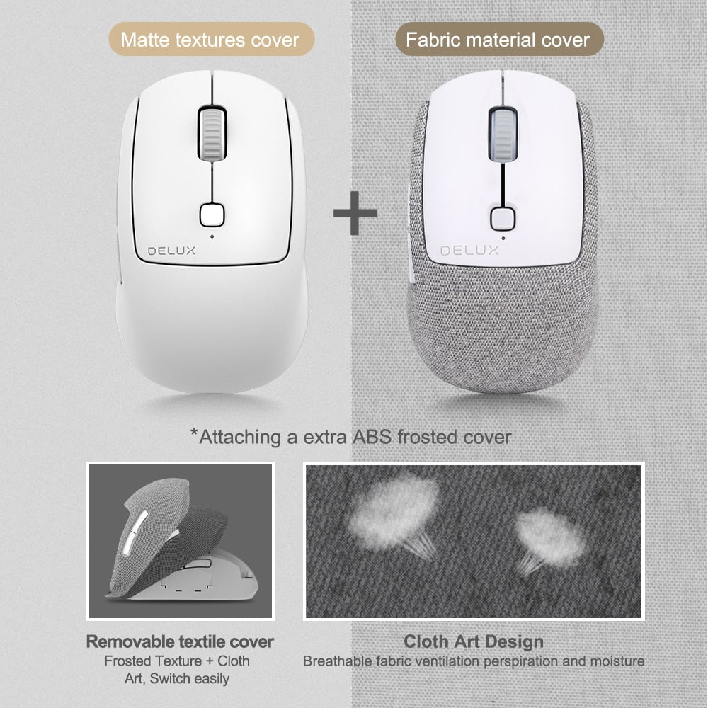 Delux M520DB Silent Wireless Mouse BT 5.0 3.0 + 2.4Ghz Multi mode mini Mice with Replaceable textile cover For Computer