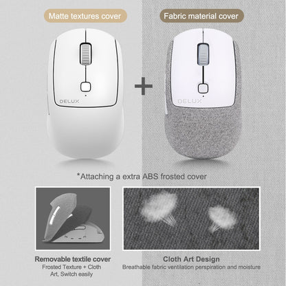 Delux M520DB Silent Wireless Mouse BT 5.0 3.0 + 2.4Ghz Multi mode mini Mice with Replaceable textile cover For Computer