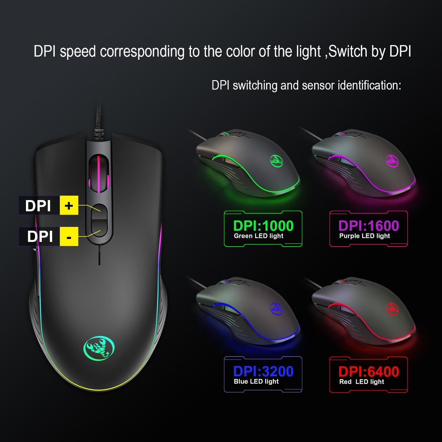 Hongsund New RGB light game mouse e-sports line mouse four files can be adjusted to 6400dpi gaming mouse