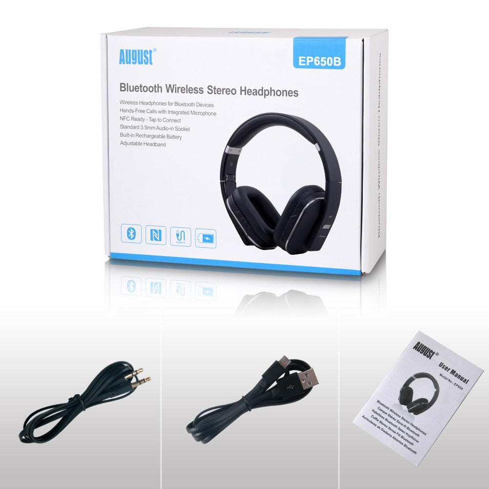 August EP650 Bluetooth Wireless Headphones with Mic/NFC/APP Over Ear Bluetooth 4.2 Stereo Music aptX-LL Headset for TV,Phone