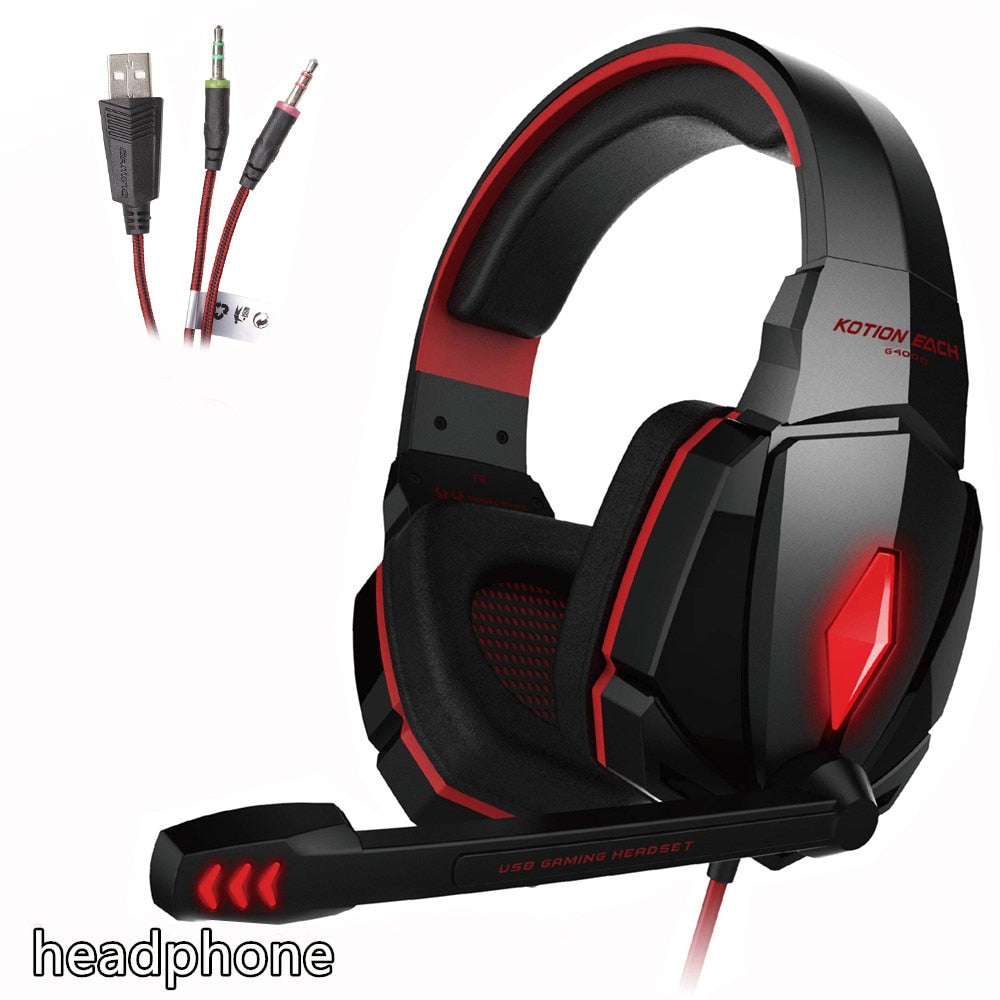 KOTION EACH  Gaming Headset game Headphones Deep Bass Stereo Earphone with LED light  Microphone mic for PC Laptop PS4 Xbox