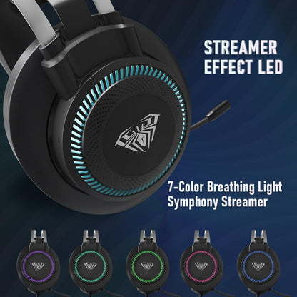 AULA S601 Wired Gaming Headset Bass Stereo Earphones RGB Light Game Headphones Noise Cancelling with Mic for Desktop Computer PC