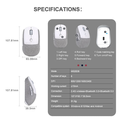 Delux M520DB Silent Wireless Mouse BT 5.0 3.0 + 2.4Ghz Multi mode mini Mice with Replaceable textile cover For Computer