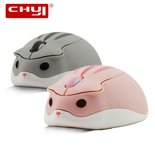 CHYI Cute Cartoon Wireless Mouse Usb Optical Computer Mouse Portable Mini Laptop Mause Pink Hamster Design Mice For Kids Macbook