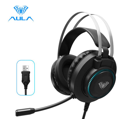 AULA S601 Wired Gaming Headset Bass Stereo Earphones RGB Light Game Headphones Noise Cancelling with Mic for Desktop Computer PC