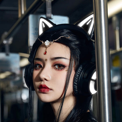 Yowu 3S cute cat wireless headphones APP control RGB lights High quality cat casco girl cute cat ear headset For computer gaming