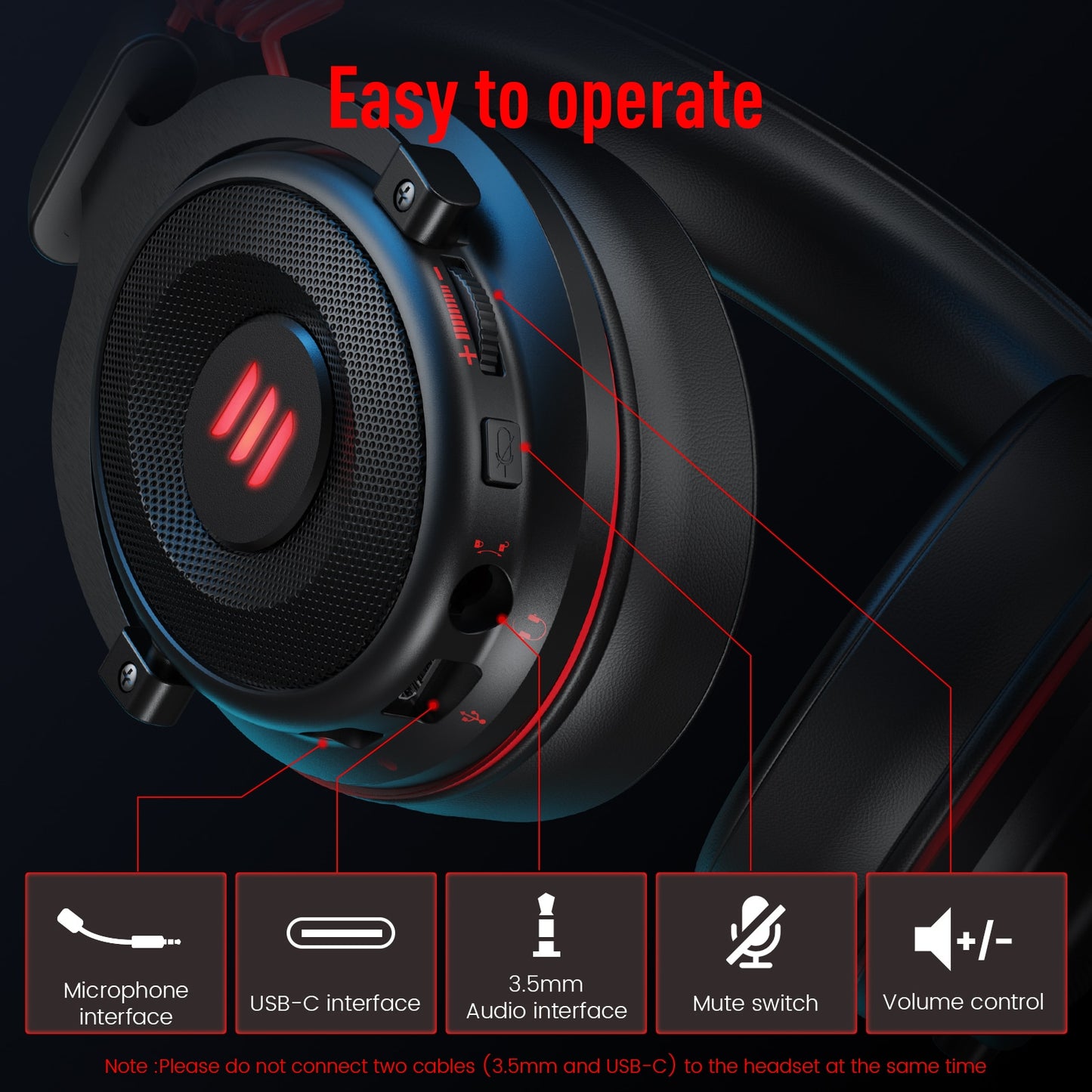 EKSA Gaming Headset Gamer 7.1 Surround &amp; 3D stereo USB/Type C/3.5mm Wired Gaming Headphones with Microphone For PC/PS4/PS5/Xbox