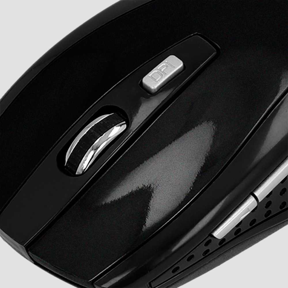 6 Buttons Wireless Optical Mouse 2.4G Cordless USB Receiver 1600 DPI 3 Adjustable Levels Black Gloss for Laptop PC