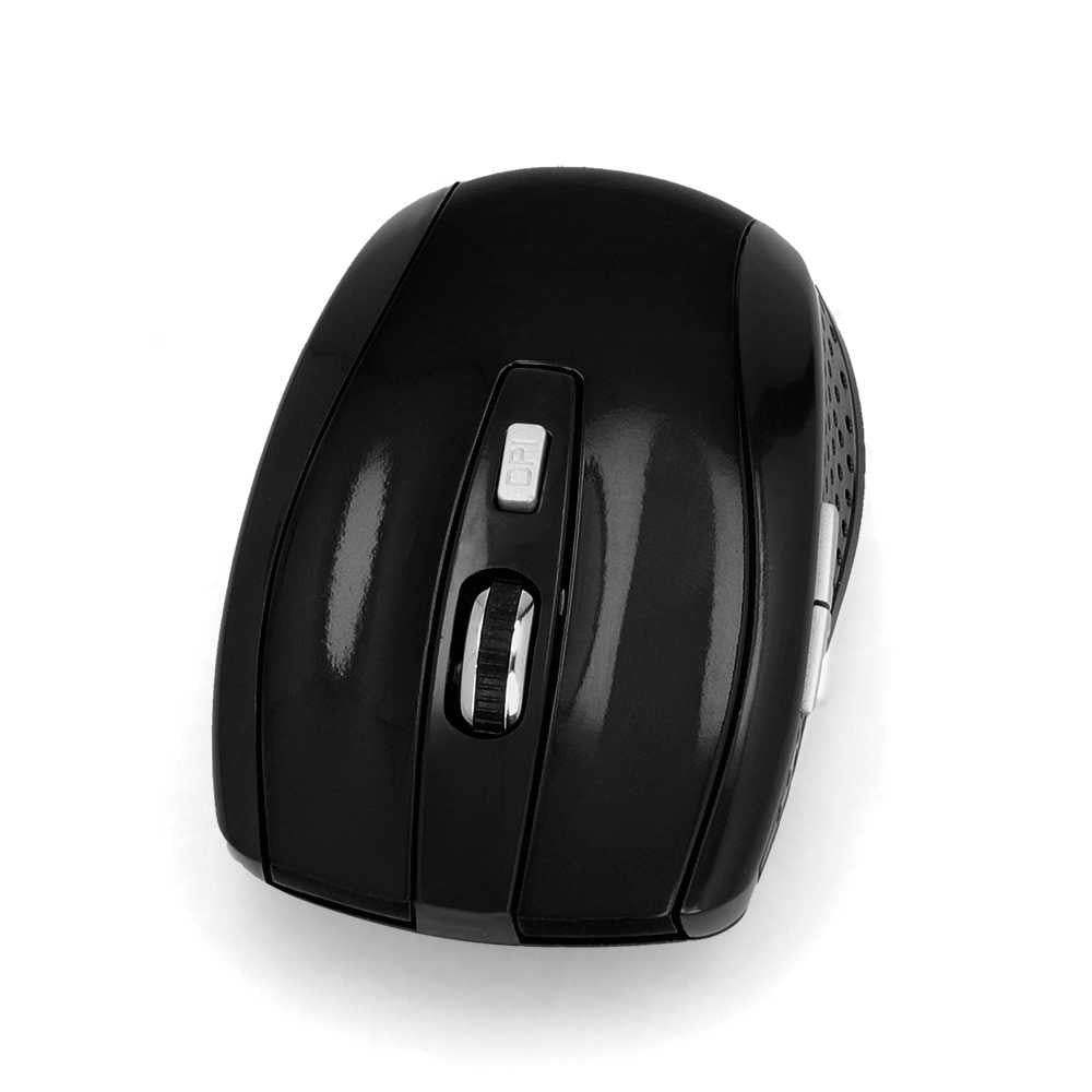 6 Buttons Wireless Optical Mouse 2.4G Cordless USB Receiver 1600 DPI 3 Adjustable Levels Black Gloss for Laptop PC