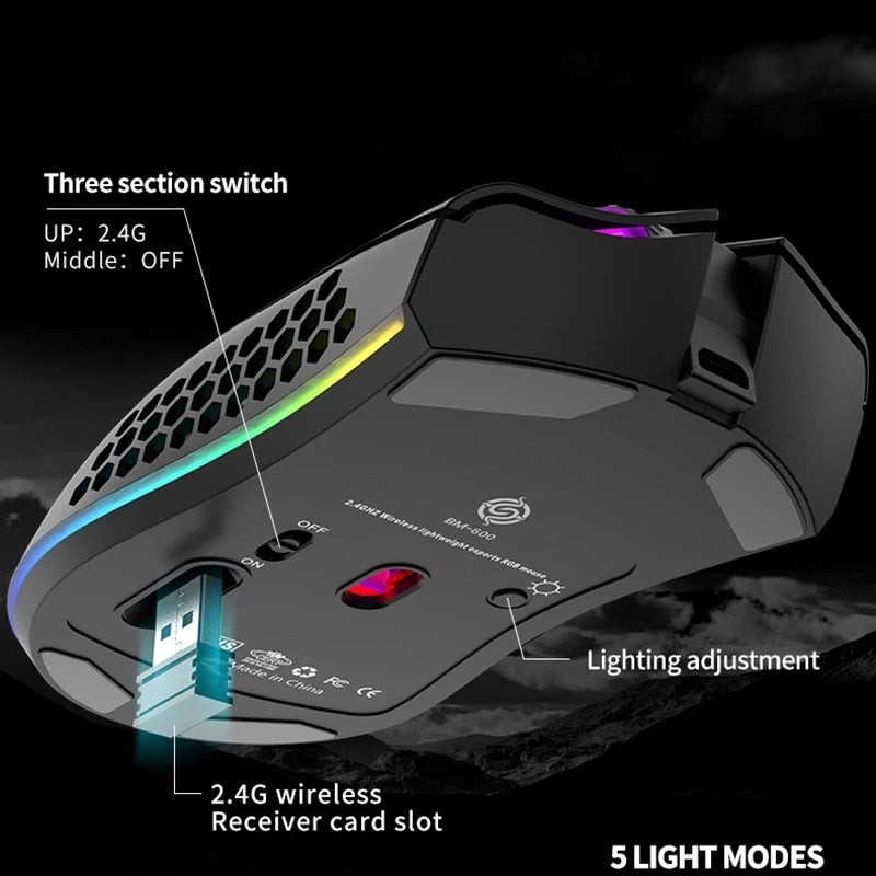 BM600 Rechargeable USB 2.4G Wireless RGB Light Honeycomb Gaming Mouse Desktop PC Computers Notebook Laptop Mice Mause Gamer Cute