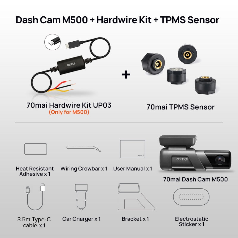 70mai Dash Cam M500 1944P 170FOV 70mai M500 Car DVR Dash Camera Recorder GPS ADAS 24H Parking Monitor eMMC built-in Storage