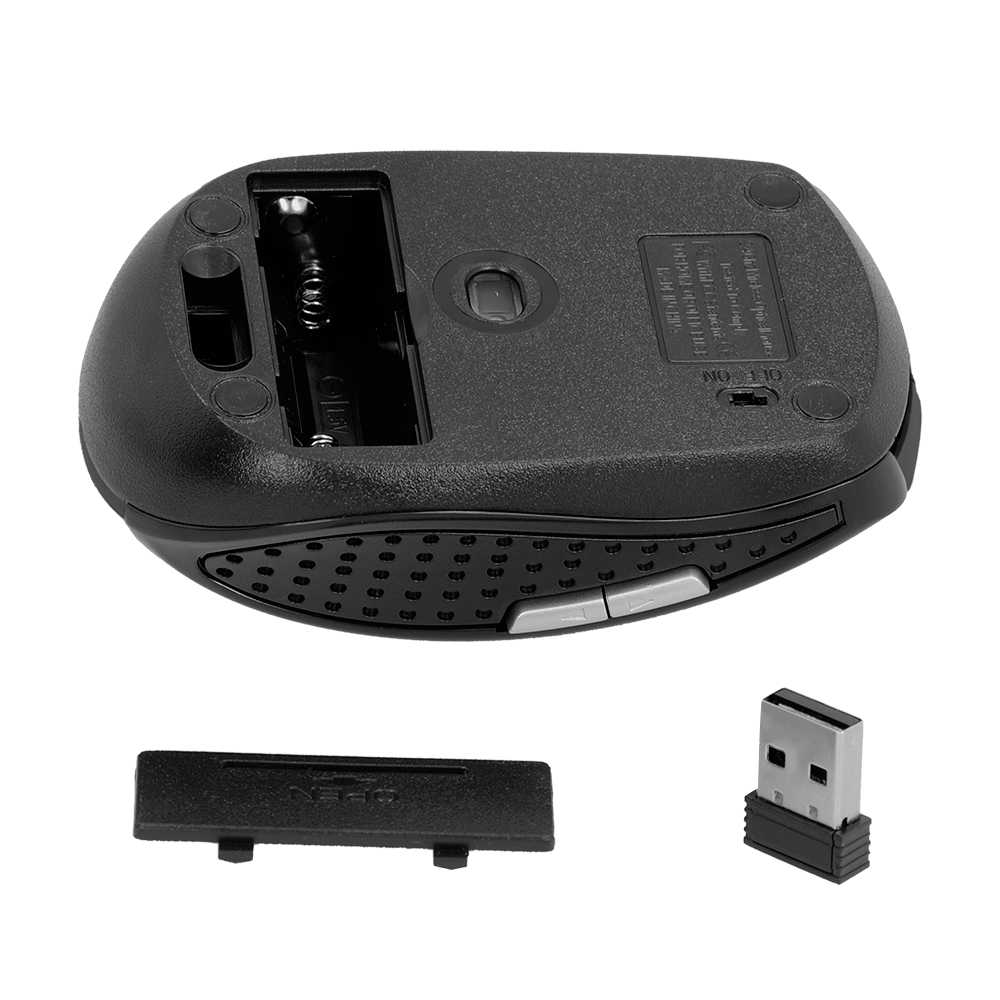 6 Buttons Wireless Optical Mouse 2.4G Cordless USB Receiver 1600 DPI 3 Adjustable Levels Black Gloss for Laptop PC