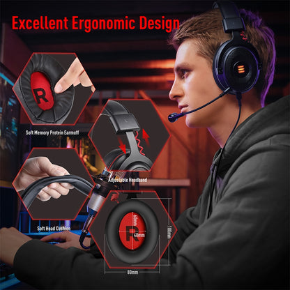 EKSA Gaming Headset Gamer 7.1 Surround &amp; 3D stereo USB/Type C/3.5mm Wired Gaming Headphones with Microphone For PC/PS4/PS5/Xbox