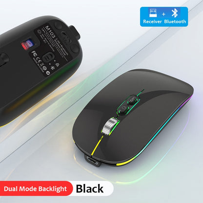 Dual Mode Bluetooth 2.4G Wireless Mouse One-Click Desktop Function Type-C Rechargeable Silent Backlight Mice for Laptop PC New