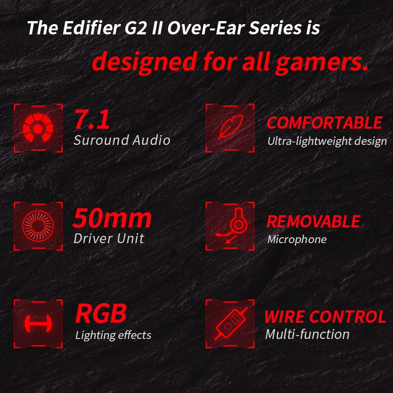 Edifier G2II Gaming Headset Gamer Headphones Wired Headset 50mm driver 7.1 Surround Sound RGB Light Noise Cancelling Microphone