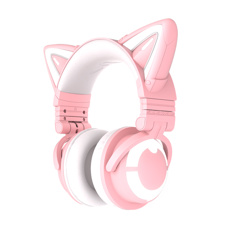 Yowu 3S cute cat wireless headphones APP control RGB lights High quality cat casco girl cute cat ear headset For computer gaming