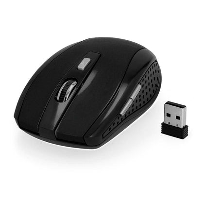 6 Buttons Wireless Optical Mouse 2.4G Cordless USB Receiver 1600 DPI 3 Adjustable Levels Black Gloss for Laptop PC