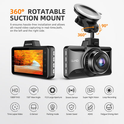 AZDOME M01 Pro Dash Cam 3 Inch 2.5D IPS Screen Car DVR Recorder Full HD 1080P Car Video Recorder Dashcam Dash Camera Record