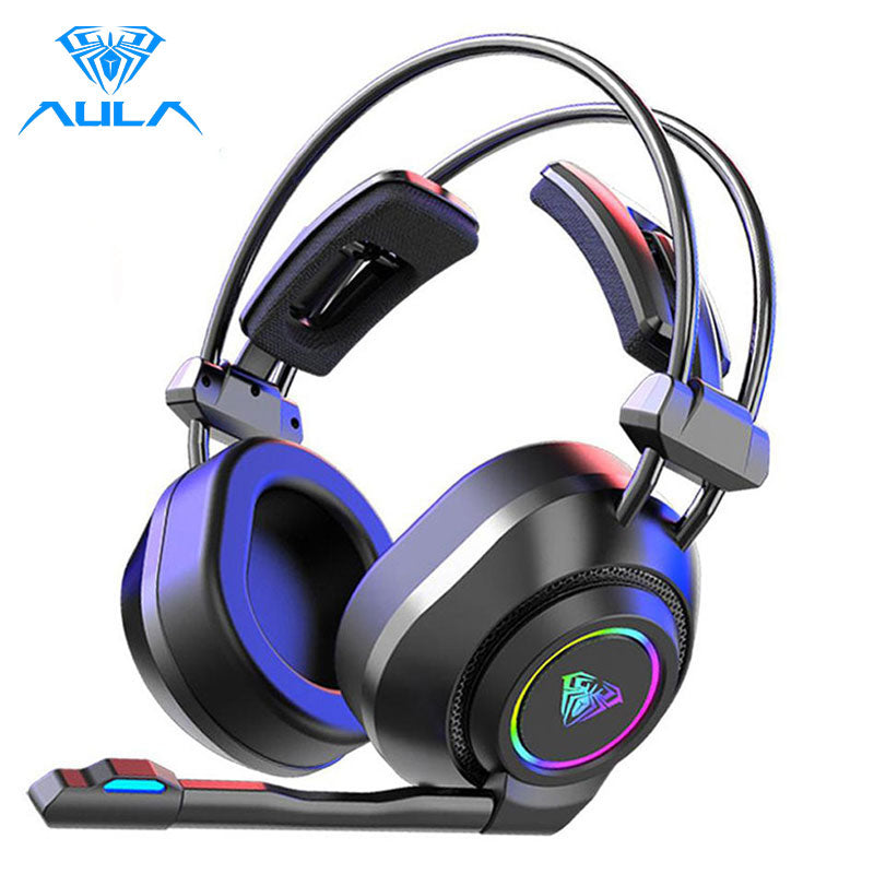 AULA S600 RGB Gaming Headset Bass Stereo PC Gamer Over Ear Headphone Surround Sound Wired Headset with Mic for Laptop Desktop